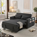 55.5 Fabric Convertible Sofa Bed Pull Out Sleeper Sofa Bed Loveseat Couch with Side Pocket 3 in 1 Convertible Sleeper Sofa Bed for Living Room Apartment Bedroom RV Black