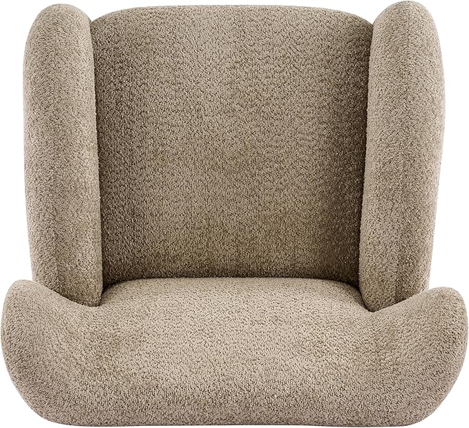 Christopher Knight Home Aiden Boucle Wingback Accent Chair Fabric Upholstered Club Chair with Wooden Frame Comfy Reading Chair for Living Room/Bedroom Light Brown+Walnut
