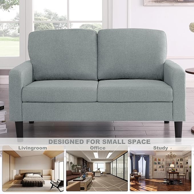 53 Loveseat Sofa Modern Small Couch Sofa Settee Loveseat Linen Fabric Upholstered 2-Seat Sofa Furniture Love Seat for Small Spaces Dorm Room Bedroom Apartment with Wood Legs Light Grey