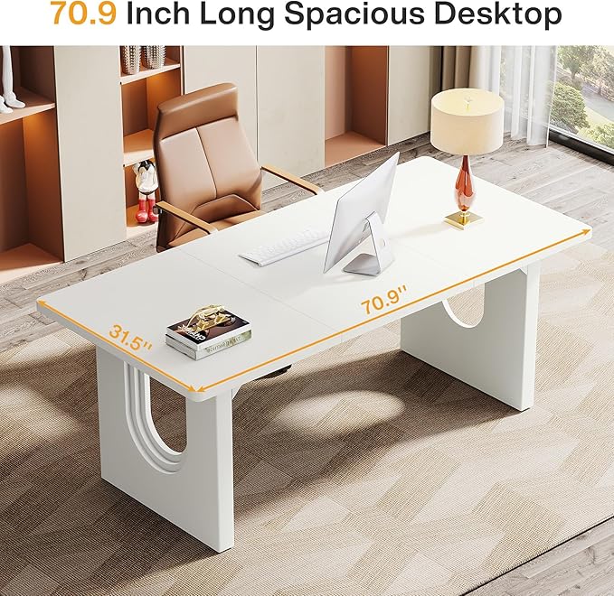 Tribesigns Modern Executive Desk 70.9 Large Office Computer Desk Conference Table Meeting Room Table Simple White Workstation Business Furniture for Home Office