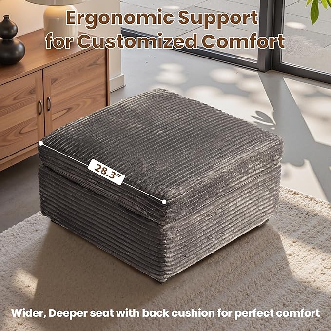 32.7'' Ottoman for Modular Sectional Sofa Deep Seat Upholstered Footstool for Sofas Set L/U/V Shaped Plush Corduroy Cloud Couch for Living Room Apartment Grey