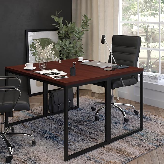 EMMA + OLIVER Industrial Modern Desk-47L Commercial Grade Home Office Desk-Mahogany/Black