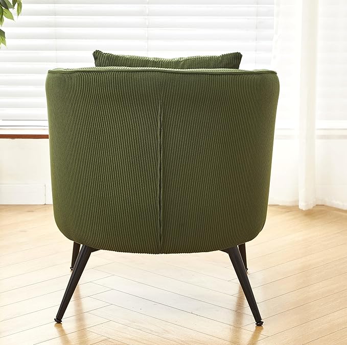 Modern Channel Corduroy Accent Chair with Black Metal Legs Luxurious Design and Comfortable Seating Ideal for Living Room Bedroom or Office Green