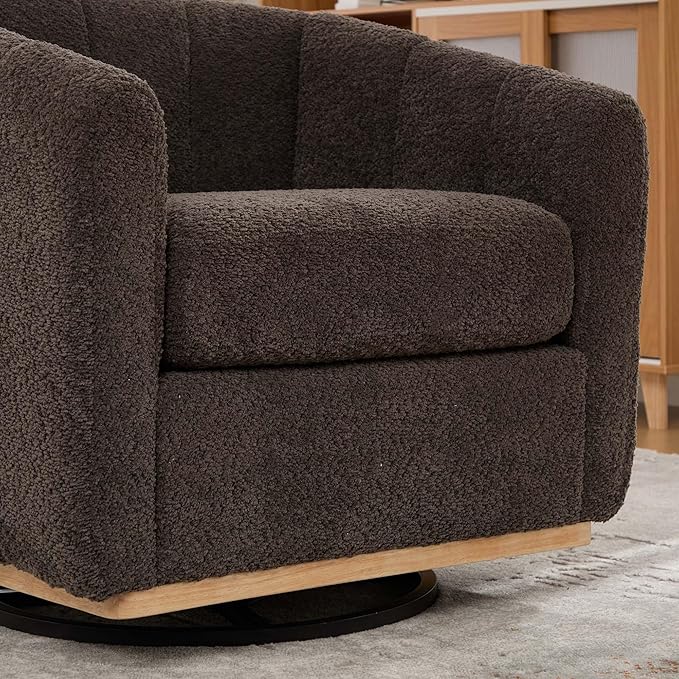 32.28 Modern Swivel Barrel Chair Chenille Upholstered 360° Rotating Accent Chair with Metal Base - Tufted Pumpkin-Shaped Armchair for Living Room Bedroom Office 300 lb Capacity (Charcoal)