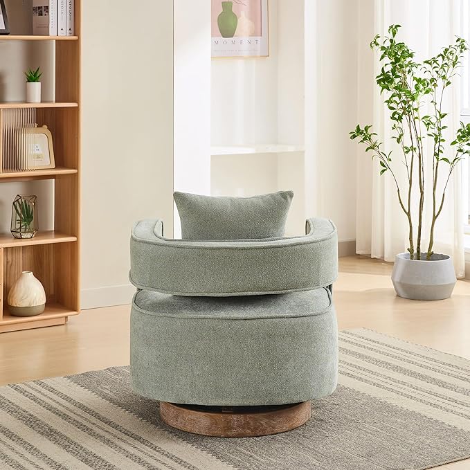 29.1 W Swivel Accent Chair with Open Back Modern Comfy Sofa Chair with Rubberwood Base 360 Degree Comfy Lounge Reading Armchair for Living Room Bedroom Nursery Office or Club (Pale Green)