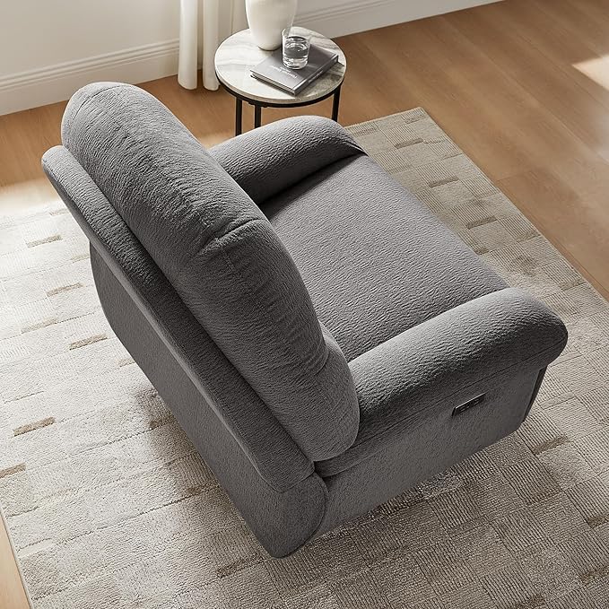 VANOMi Power Recliner Chair with USB &amp Type-C Charging 270° Swivel Glider Rocker Electric Nursery Recliner for Living Room Bedroom Office Dark Gray