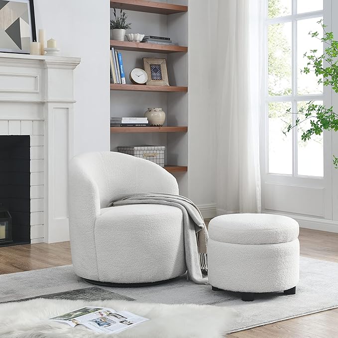 Swivel Barrel Chair Living Room Swivel Chair with Round Storage Chair 360 ° Swivel Club Chair Nursery Bedroom Office Hotel with upholstered Modern Armchair Fabric