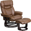 Flash Furniture Allie LeatherSoft Upholstered Recliner with Footrest Arms and Headrest Padded Swivel Recliner Chair and Ottoman Set Palimino