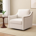 Swivel Accent Chairs for Living Room 360° Swivel Upholstered Club Armchairs with Nailhead Trim Metal Swivel Base Linen-Textured Fabric – White