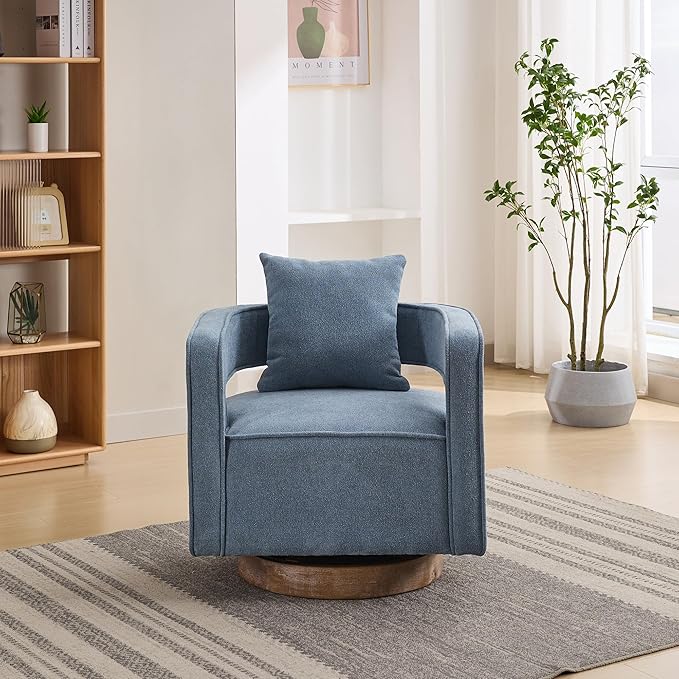 29.1 W Swivel Accent Chair with Open Back Modern Comfy Sofa Chair with Rubberwood Base 360 Degree Comfy Lounge Reading Armchair for Living Room Bedroom Nursery Office or Club (Pale Blue)