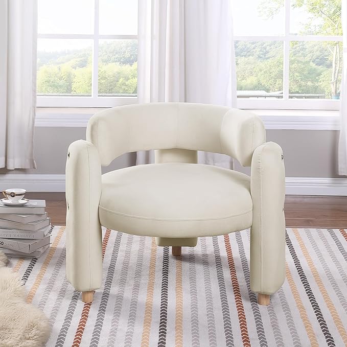 Oversized Armchair Mid-Century Reading Accent Chair Round Velvet Chair Modern Single Sofa Arm Chair for Living Room Bedroom Apartment Office (Beige)