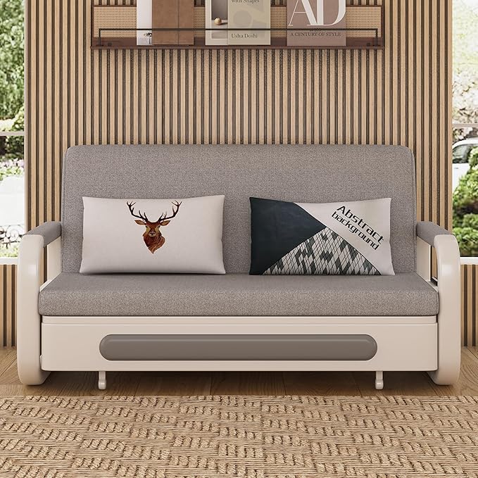Pull-Out Sofa Daybed with Trundle Versatile Futon Couch with Sleeping Function and Storage Space Sofa Bed for Small Rooms and Living Rooms Dark Grey and White (62.2)