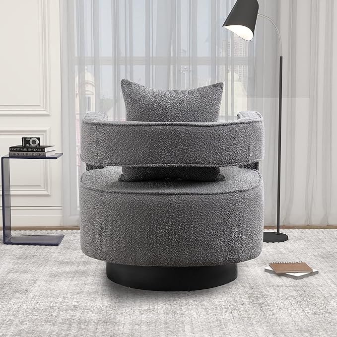 29 W Boucle Swivel Accent Open Back Chair 2 PackModern Comfy Sofa Chair with Black Wood Base for Nursery Bedroom Living Room Hotel Swivel Club Chair Leisure Lounge Chair (2pcs Chair Gray)