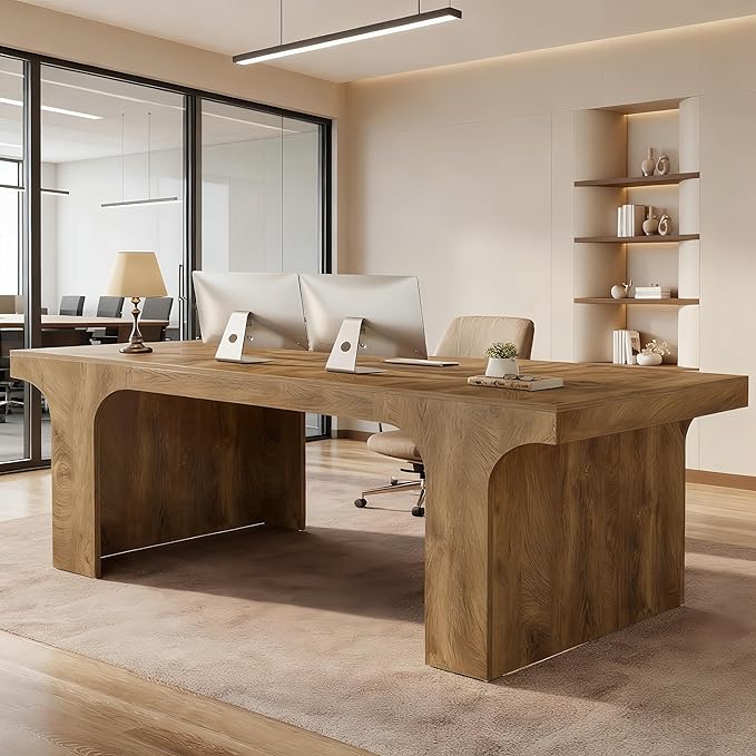 Tribesigns 70.9-Inch Executive Desk Large Wooden Computer Office Desk Modern Writing Table Business Workspace Home Office Furniture with Arched Design Rustic Wood Grain