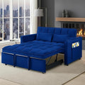 3 in 1 Folding Convertible Sofa Bed 55'' Pull Out Couch Bed with Side Pocket Velvet Fabric Loveseat Sleeper Sofa with Adjustable Backrest Easy AssemblyPerfect for Living Room Blue