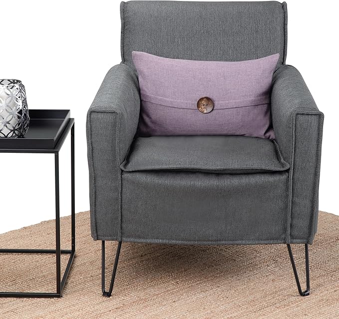 SIMPLIHOME Warren 28 inch Wide Mid Century Modern Accent Chair in Slate Grey Woven Fabric for the living and family room