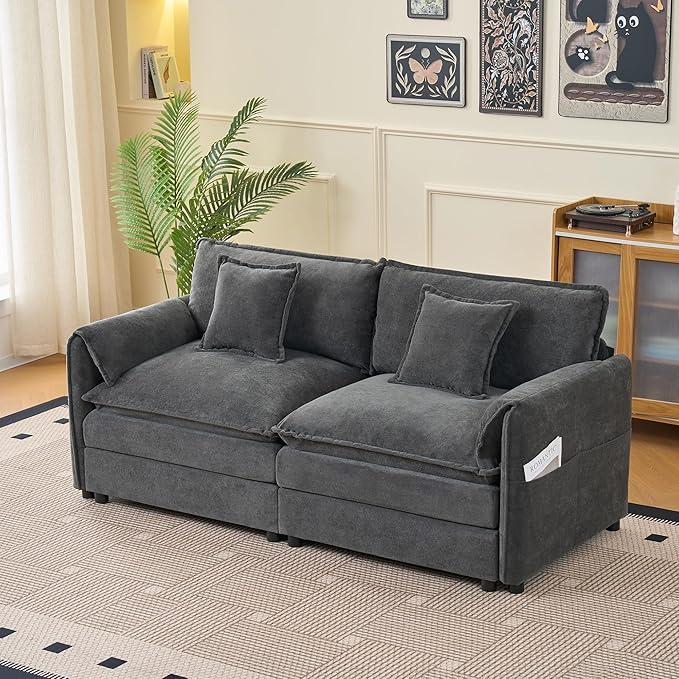 Modular Sectional Sofa - 76 Chenille Cloud Couch for Living Room &amp Apartment Deep Seat Comfort Flexible Loveseat Combination Sofa for Home &amp OfficeGrey