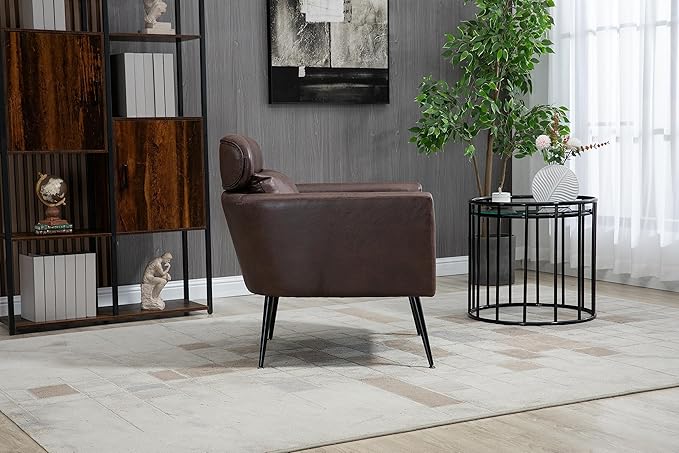 29.5W Classical Accent Chair Armchair Upholstered Reading Chair Single Sofa Leisure Club Chair with Black Metal Leg and Throw Pillow for Living Room Bedroom Dorm Room OfficeDark Brown Bronzing Suede