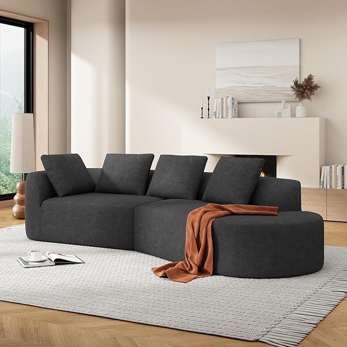 Christopher Knight Home Randa Upholstered Sectional Sofa for Living Room 5-Seater Oversized Chair Cloud Couch Fully Assembled Long Sofa Chaise Lounge Charcoal Gray