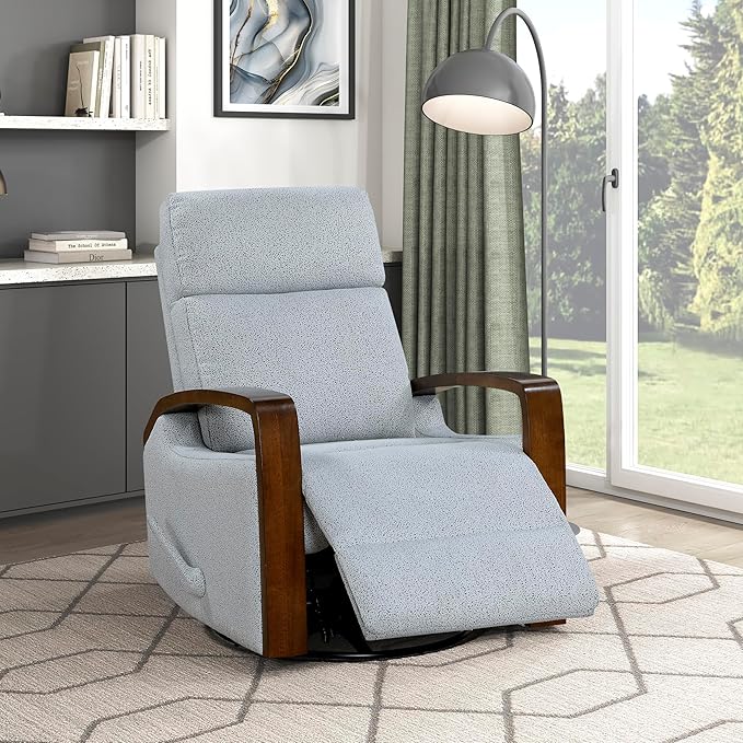 Lexicon 360 Degree Swivel Glider Reclining Chair Soft Boucle Manual Recliner Comfy Nursery Glider Recliner Wood Arms Pull Handle for Living Room/Office/Bedroom/Apartment Gray
