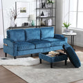 L Shaped Couch with Storage Ottoman 77 Chenille Small Sectional Couches with 2 Cup Holders &amp Storage Pocket for Small Space Comfy Cloud Sectional 3 Seater Couch Blue