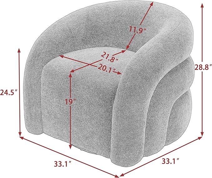 UIXE Swivel Barrel Accent Chair Boucle Upholstered Arm Chair for Living Room Modern Round Armchair Comfy Reading Sofa Seat with Solid Metal Base Fully Assembled - White