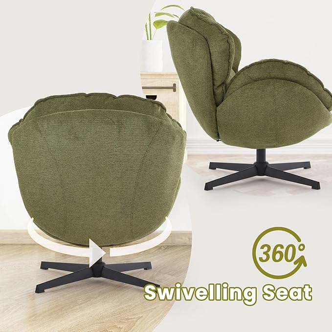 IWMH Swivel Accent Chair for Living Room Upholstered Armchair with Metal Legs Lounge Sofa Chair Comfy Leisure Chairs for Bedroom Reading (Green)