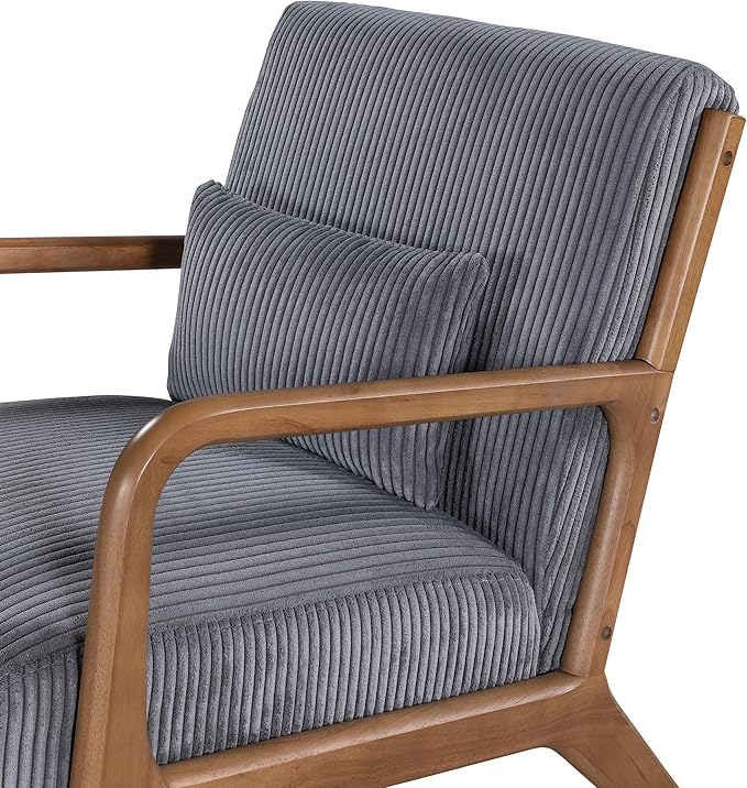Modern Accent ChairsWaiting Room Chairs with Solid Wood Frame &amp Soft CushionArm Chair with Accent Pillows for Living Room BalconyBedroom (Gray)