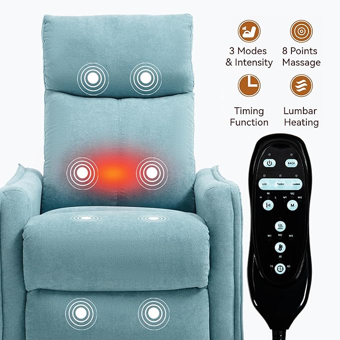 PELUMY 360 Swivel Rocking Recliner Chair for Adults Nursery Rocking Chair with Heat and Massage Glider Reclining Chair for Small Space Living Room Bedroom (Teal)