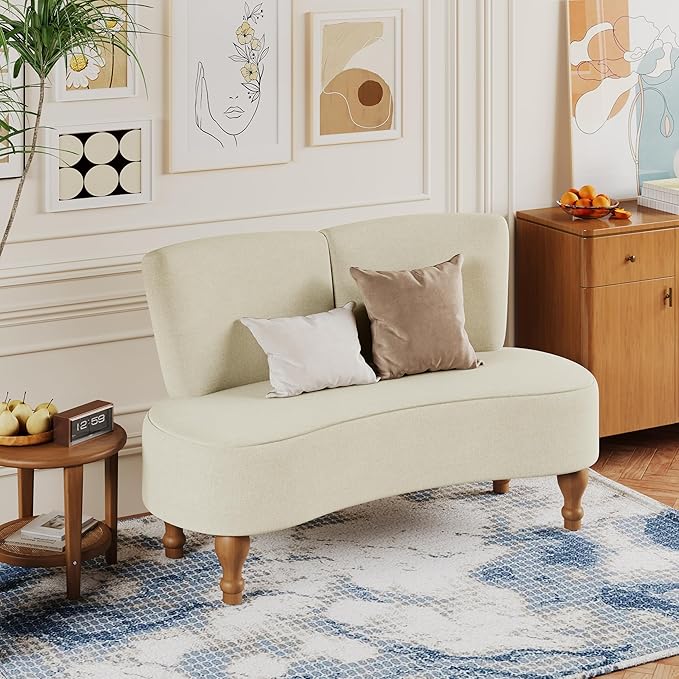 ALISH 49 Small Loveseat Sofa Settee Curved Sofa Couch with Backrest and Wooden Legs for Dining Room Living Room Bedroom Funiture Ivy