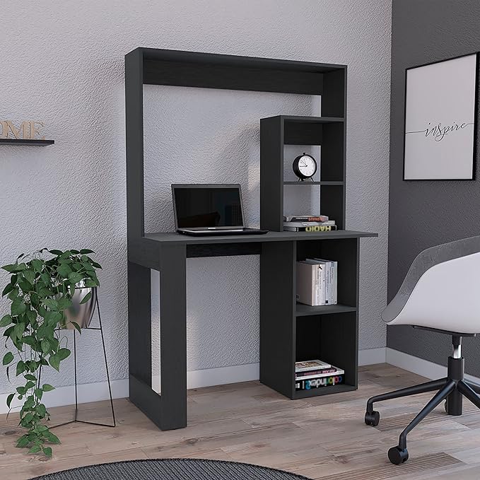 Home Office Desk Writing Computer Desk with Storage Shelves and Hutch Black