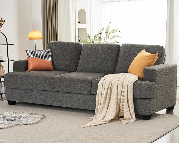 VanAcc 89 Inch Sofa 3 Seater Sofa with Extra Deep Seats Modern Couch- Comfy Couch for Living Room Apartment Lounge Grey Chenille
