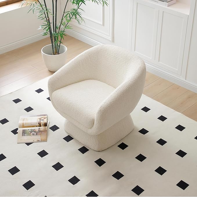 Modern 360 Degree Swivel Accent Chair28.74 Luxury Single Chair with Solid Wood FrameBoucle Sofa Chair Comfy Leisure Armchair for Living Room Apartment Game Reading Room Reception Space