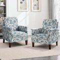 Accent Chair Set of 2 Modern Floral High Back Upholstered Armchair with Solid Legs for Living Room Spring-Padded Cushion and Removable Back Cushion Bedroom Reading Single Sofa Chair Blue
