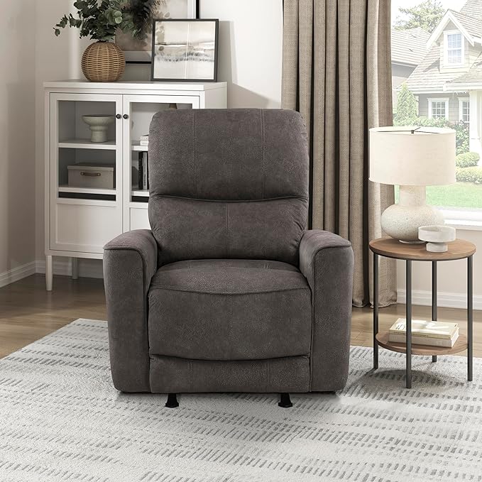 Lexicon Manual Rocker Recliner Chair Polished Microfiber Manual Reclining Chair with Overstuffed Backrest Comfy Nursery Recliner for Living Room/Office/Bedroom/Apartment Easy Assembly Chocolate