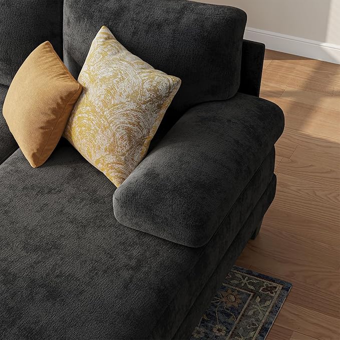 Sectional Couches for Living Room | 112 Inch U-Shaped Sectional Couch | 4 Seat Sofa Set with Double Chaise for Apartment | Black Chenille