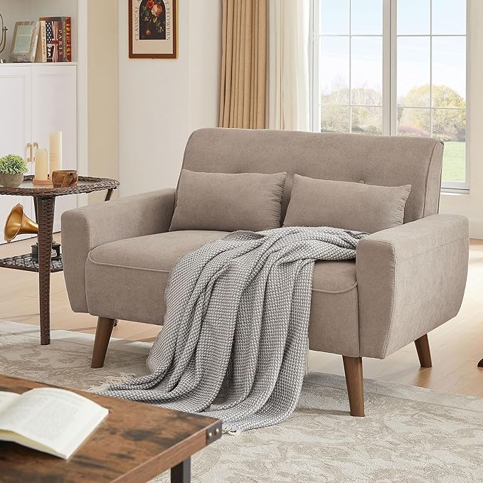49 Small Loveseat Sofa 2 Seat Beige Loveseat Couches Love Seat Sofa Couch with Throw Pillow for Small Spaces Living Room Apartment Dorm Room