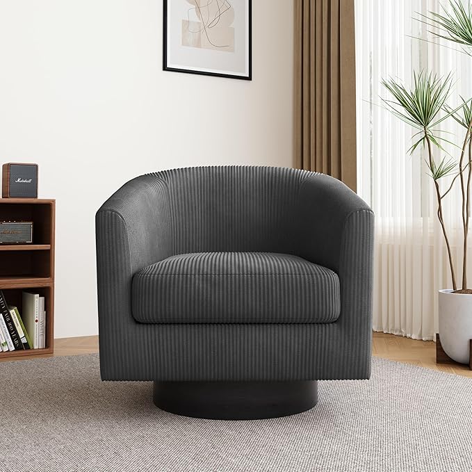 Lumibee Swivel Accent Barrel Chairs Upholstered Comfy Swivel Round Barrel Chair 360° Rotation Single Sofa Club Armchair for Living Room Reading Room Bedroom Corduroy Grey