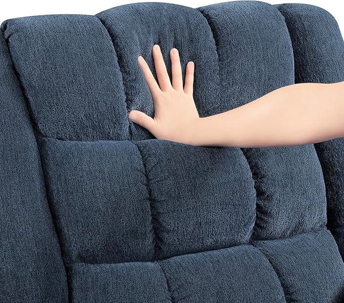 Lexicon Chenille Rocker Reclining Chair for Adults Rocker Pull Handle Recliner Nursery Chair for Living Room/Bedroom High Back Pillow Top Arms High Density Foam Cushions Blue