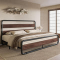 SHA CERLIN King Size Metal Bed Frame with Wooden Headboard and Footboard Heavy Duty Platform Bed Frame with 10 Under-Bed Storage Noise-Free No Box Spring Needed Mahogany