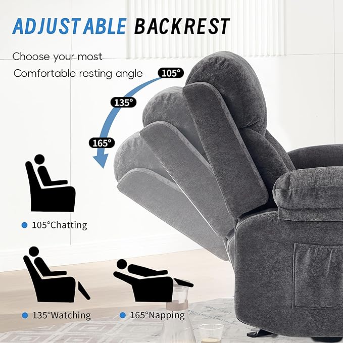 Manual Rocker Recliner Chair for Adults with Vibration MassageGlider Rocking Recliner Chairs for Living Room Bedroom Overstuffed Reclining Sofa Chair with Pockets and Cup Holds (Dark Grey)