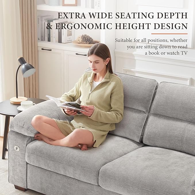 Ihanherry 71.5 Inch Loveseat Pillow-Armrest Sofa with USB/Type-C Charging Port Modern 2-Seats Sofa for Living Room &amp Bedroom Removable Medium Firm Cushion Breathable Chenille Fabric Grey