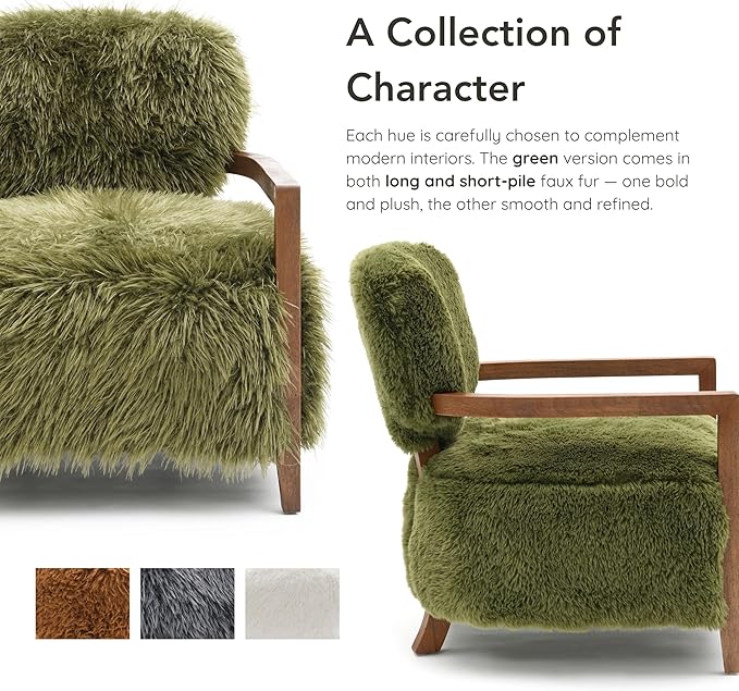Furniture of America Ramos Modern Accent Chair with Ultra Soft Faux Fur Long-Haired Accent Sofa Tight Seat and Back Single Couch Fluffy Living Room Seating No Assembly Needed Charcoal Gray