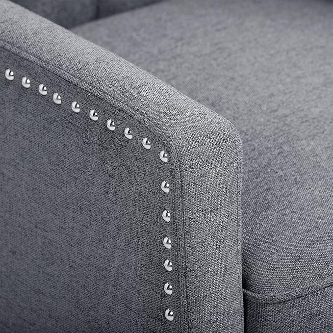Mid Century Wingback Recliner Fabric Push Back Recliner Chair Single Rolled Armchair Sofa with Rivet Decoration Accent Chairs with Stable Hump Feet for Living Room (Grey)