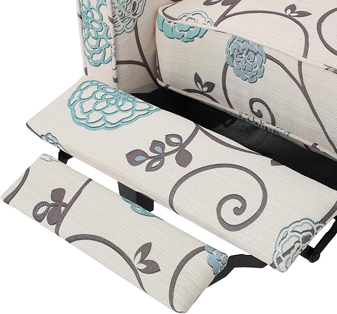 Christopher Knight Home Emmie Fabric Recliner (Set of 2) Light Beige with Blue Floral Dark Brown