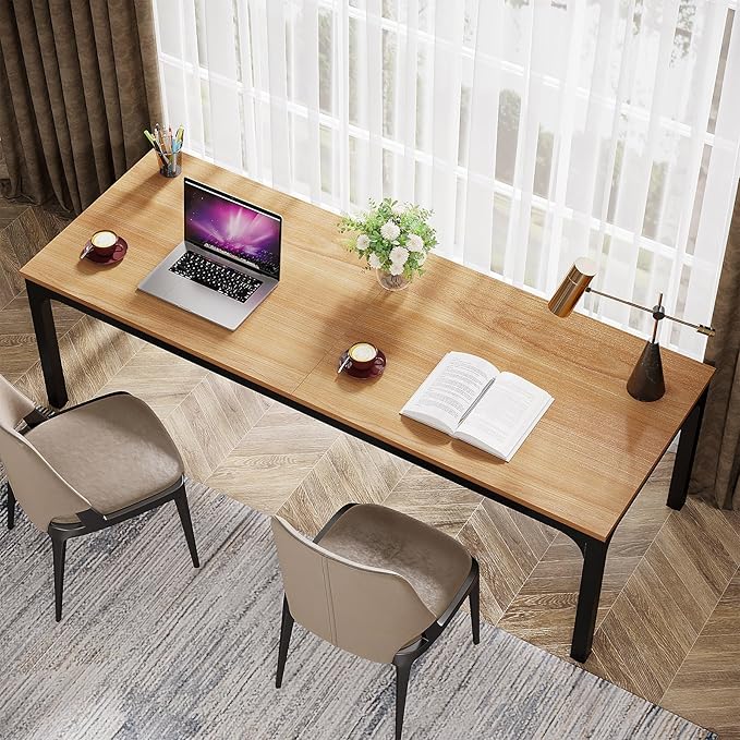 Tribesigns 2-Person Home Office Desk 78.7 Extra Long Computer Desk Double Workstation for Home Office Work Desk for Two People (Light Walnut)