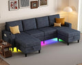 Sectional Couches for Living Room 4 Seat Sectional Sofa with Smart Module-Wireless Charging/USB/Type-C/RGB Light U Shaped Couch with Reversible Chaise Lounge/Storage Ottoman (Blue)