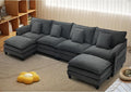 Cloud Couch 140 Modular Sectional Sofa with Movable Ottoman U Shaped Modern Sofa with Pillows Deep Seat Couches for Living Room Bedroom and Apartment Comfy Couch Grey