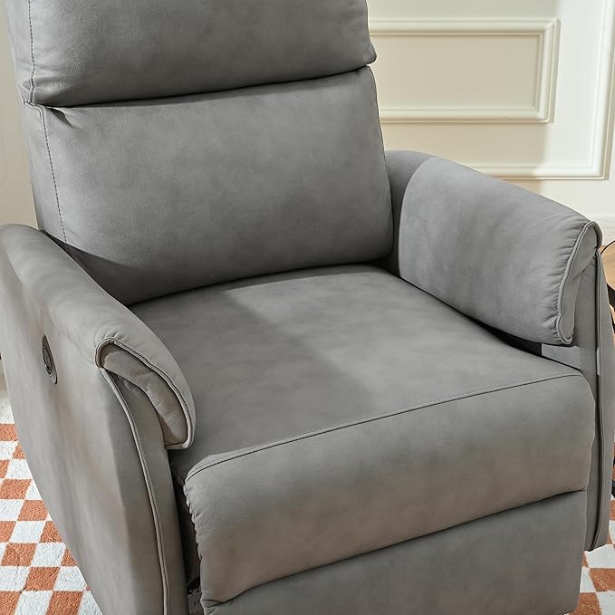 Electric Power Recliner ChairUpholstered Foam Lounge Single SofaReclining Chair with USB Charging PortsHome Theater Seating Living Room Bedroom Gray