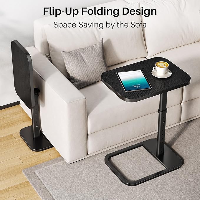 Adjustable Height TV Tray Table with Bumper Rounded Corner Design &amp Flip-top Side Table for Bedroom Living Room Bathroom and Study End Table for Eating Dinner or Laptop Black